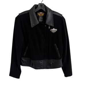 Harley Davidson Wool Leather Motorcycle Jacket Black Womens Medium NO BELT